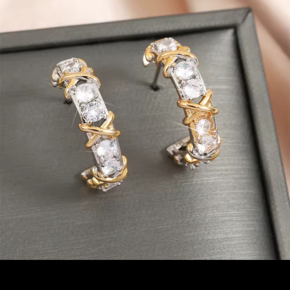 Tiffany Style-Gold and Moissanite Hoop Earrings
